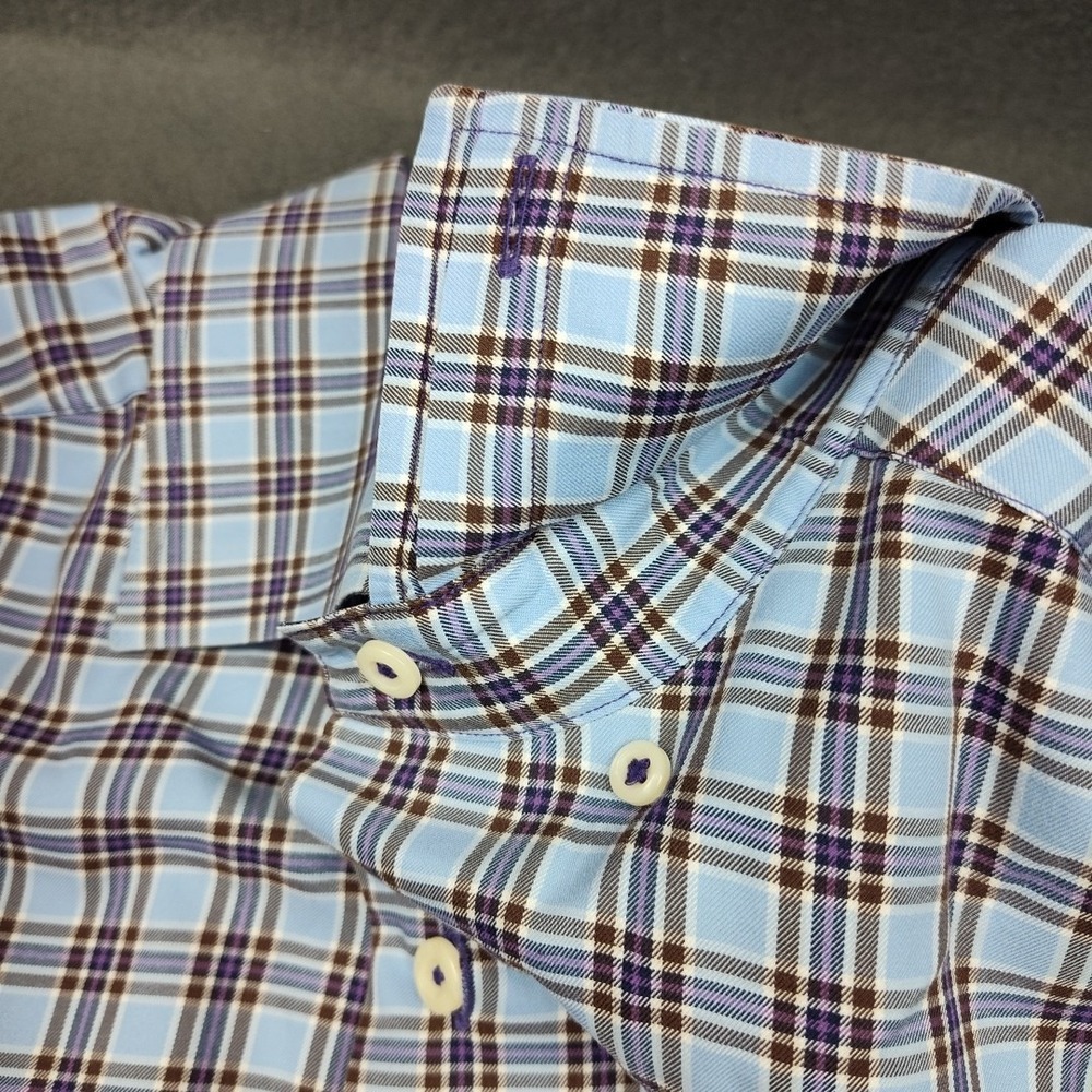 David Donahue Shirt Mens Medium Blue Plaid Button Up Spread Dress Work School - Picture 4 of 12
